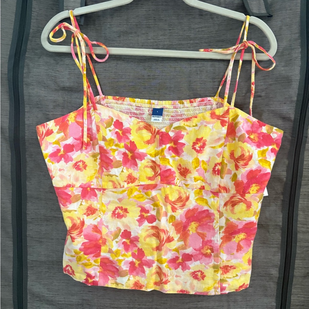 NWT Pink and Yellow Floral Old Navy Camisole with Adjustable Tie Straps